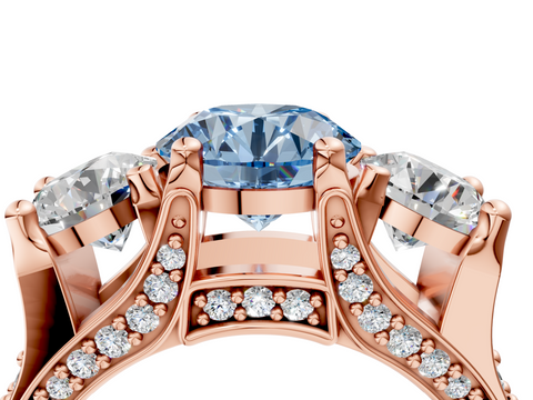 Rose gold Three-Stone Fancy Blue Round  Cut Diamond Ring with Channel-Set Band and Four-Prong Setting_36