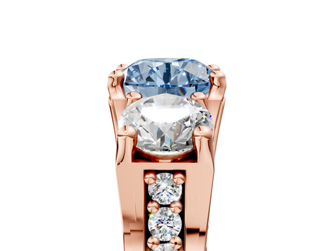 Rose gold Three-Stone Fancy Blue Round  Cut Diamond Ring with Channel-Set Band and Four-Prong Setting_37