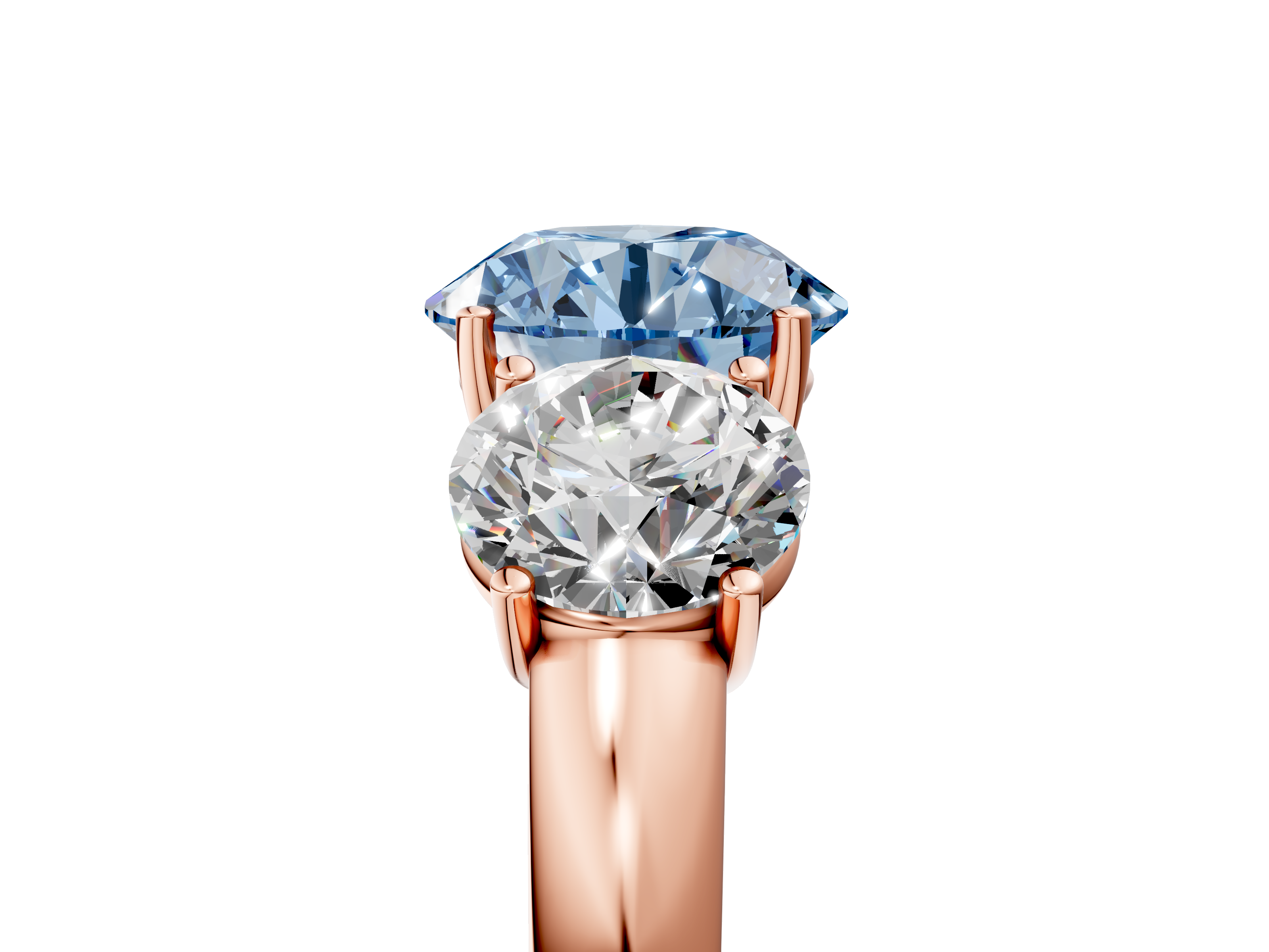 Rose gold Three-Stone Fancy Blue Round  Cut Diamond Ring with Channel-Set Band and Four-Prong Setting_48