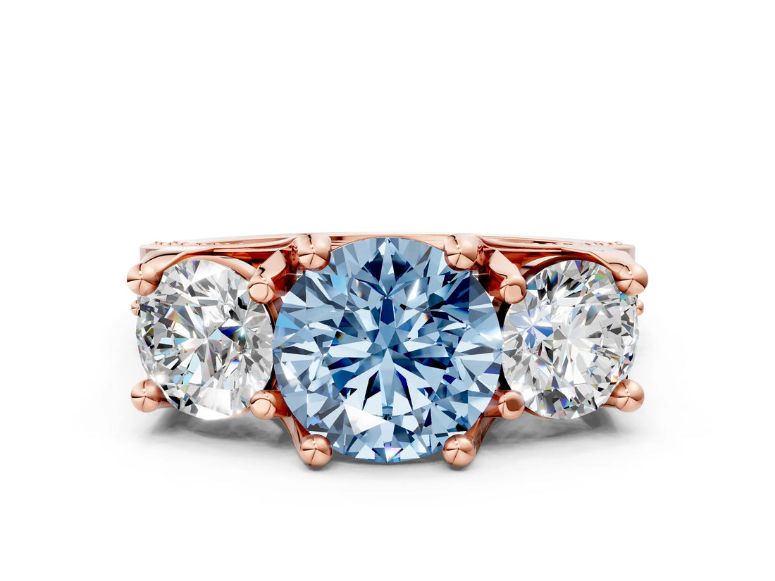 Rose gold Three-Stone Fancy Blue Round  Cut Diamond Ring with Channel-Set Band and Four-Prong Setting_50