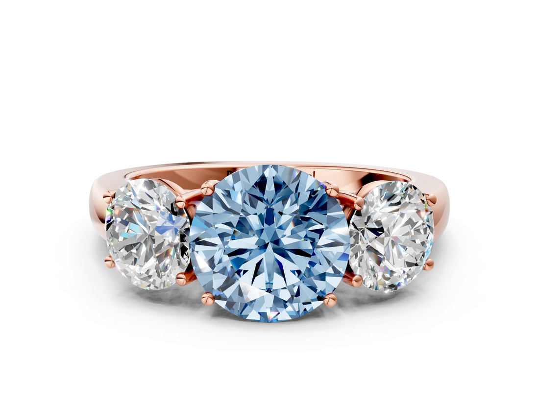 Rose gold Three-Stone Fancy Blue Round  Cut Diamond Ring with Channel-Set Band and Four-Prong Setting_59
