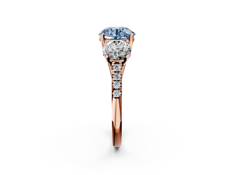 Rose gold Three-Stone Fancy Blue Round  Cut Diamond Ring with Pavé Band and Prong Setting_36