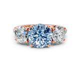 Rose gold Three-Stone Fancy Blue Round Cut Diamond Ring with Pavé Band and Prong Setting_51