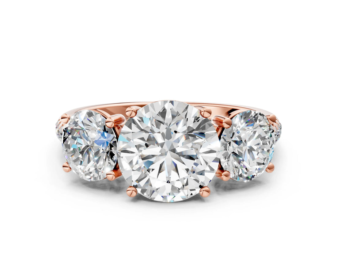 Rose gold Three-Stone Fancy Blue Round Cut Diamond Ring with Pavé Band and Prong Setting_57