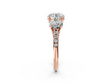Rose gold Three-Stone Fancy Blue Round Cut Diamond Ring with Pavé Band and Prong Setting_77