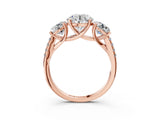 Rose gold Three-Stone Fancy Blue Round Cut Diamond Ring with Pavé Band and Prong Setting_78