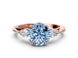 Rose gold Three-Stone Fancy Blue Round  Cut Diamond Ring with Pear Side Stones in Four-Prong Setting_109