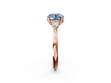 Rose gold Three-Stone Fancy Blue Round  Cut Diamond Ring with Pear Side Stones in Four-Prong Setting_111