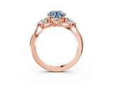 Rose gold Three-Stone Fancy Blue Round  Cut Diamond Ring with Pear Side Stones in Four-Prong Setting_112