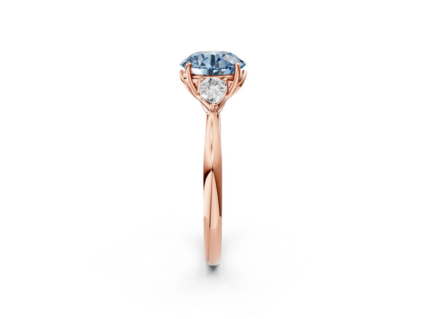 Rose gold Three-Stone Fancy Blue Round Cut Diamond Ring with Pear  Side Stones in Four-Prong Setting