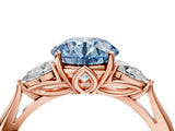 Rose gold Three-Stone Fancy Blue Round Cut Diamond Ring with Pear  Side Stones in Four-Prong Setting_40