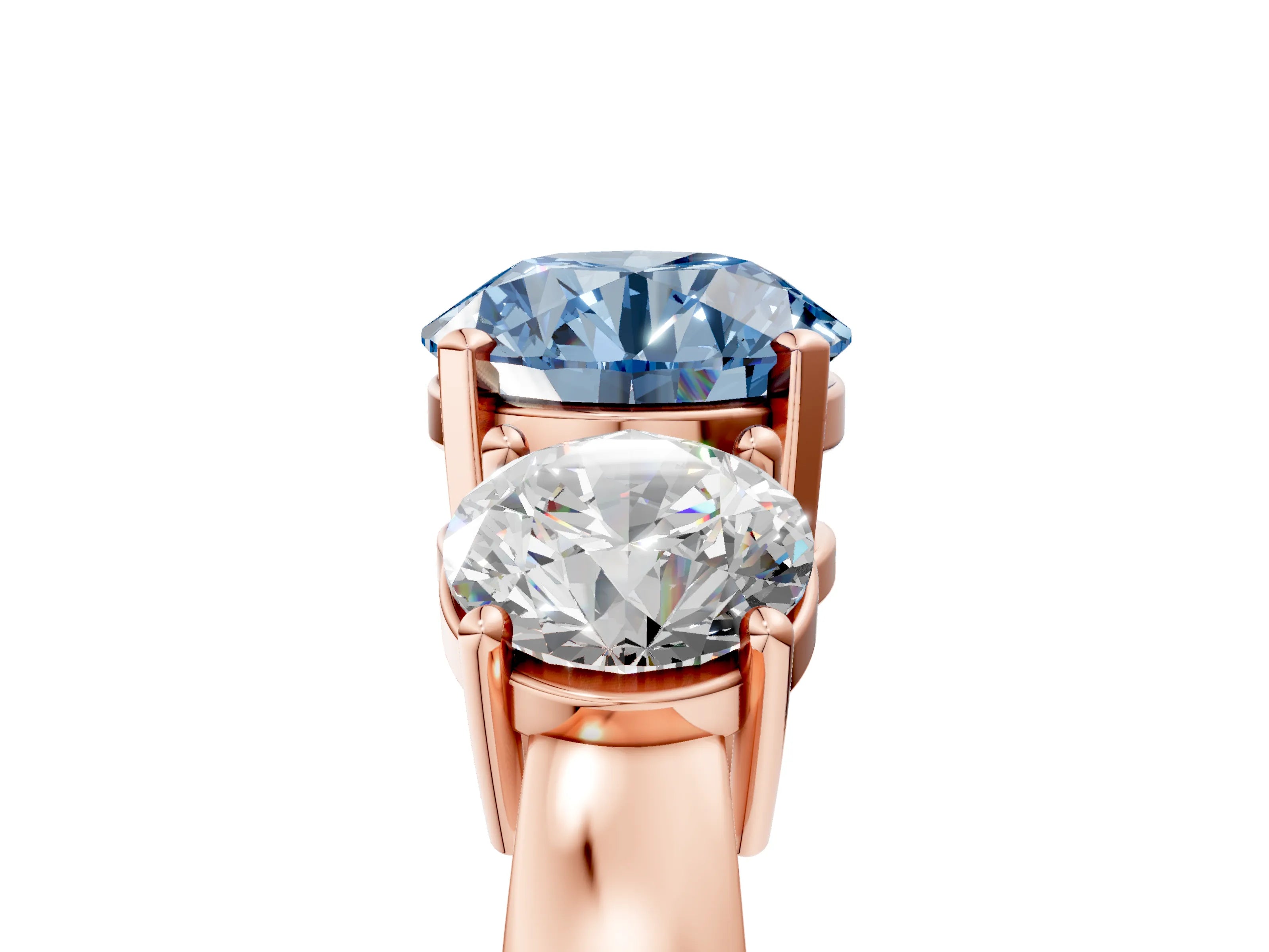 Rose gold Three-Stone Fancy Blue Round Cut Diamond Ring with Round Side Stones, Classic Band, and Four-Prong Setting_5