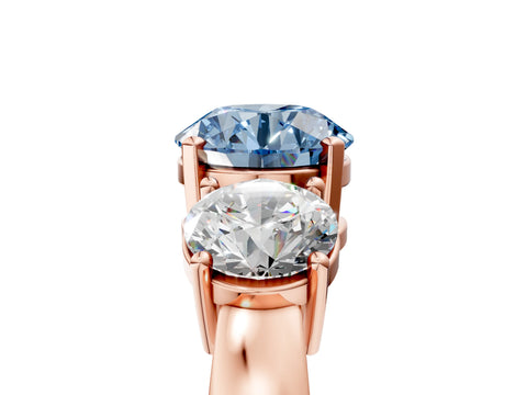 Rose gold Three-Stone Fancy Blue Round Cut Diamond Ring with Round Side Stones, Classic Band, and Four-Prong Setting_5
