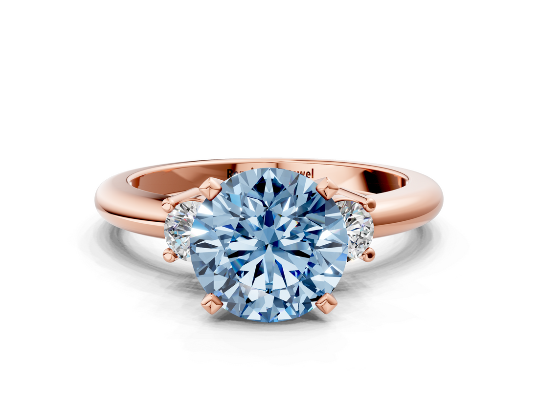 Rose gold Three-Stone Fancy Blue Round  Cut Diamond Solitaire with Prong Setting and Classic Band_45