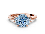 Rose gold Three-Stone Fancy Blue Round  Cut Diamond Solitaire with Prong Setting and Classic Band_45