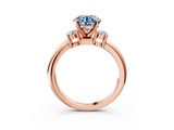 Rose gold Three-Stone Fancy Blue Round  Cut Diamond Solitaire with Prong Setting and Classic Band_48