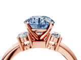 Rose gold Three-Stone Fancy Blue Round  Cut Diamond Solitaire with Prong Setting and Classic Band_49