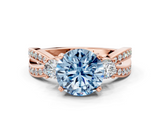 Rose gold Three-Stone Fancy Blue Round  Cut Diamond Twist Band with Prong Setting_56