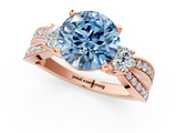 Rose gold Three-Stone Fancy Blue Round  Cut Diamond Twist Band with Prong Setting_57