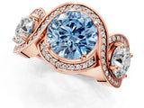 Rose gold Three-Stone Fancy Blue Round Cut Diamond Wave Pave Band with Prong Setting_1