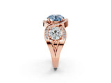 Rose gold Three-Stone Fancy Blue Round Cut Diamond Wave Pave Band with Prong Setting_2