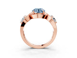 Rose gold Three-Stone Fancy Blue Round Cut Diamond Wave Pave Band with Prong Setting_3