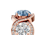 Rose gold Three-Stone Fancy Blue Round Cut Diamond Wave Pave Band with Prong Setting_5