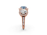 Rose gold Three-Stone Fancy Blue Round Cut Halo Diamond Milgrain Band with Four-Prong Setting_2