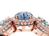 Rose gold Three-Stone Fancy Blue Round Cut Halo Diamond Milgrain Band with Four-Prong Setting_4