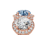 Rose gold Three-Stone Fancy Blue Round Cut Halo Diamond Milgrain Band with Four-Prong Setting_5