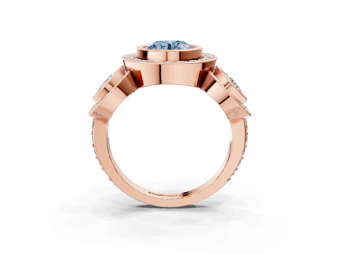 Rose gold Three-Stone Fancy Blue Round Cut Halo Pavé Diamond Ring_3