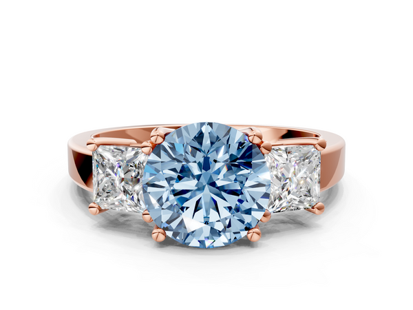 Rose gold Three-Stone Fancy Blue Round  Cut Solitaire Ring with Prong Setting