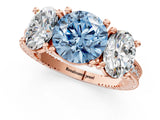 Rose gold Three-Stone Fancy Blue Round  Diamond Milgrain Pave Band with Prong Setting 1