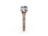 Rose gold Three-Stone Fancy Blue Round  Diamond Milgrain Pave Band with Prong Setting 2