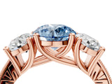 Rose gold Three-Stone Fancy Blue Round  Diamond Milgrain Pave Band with Prong Setting 4