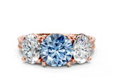 Rose gold Three-Stone Fancy Blue Round  Diamond Milgrain Pave Band with Prong Setting
