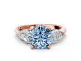 Rose gold Three-Stone Fancy Blue Round  Diamond Ring with Pear Side Stones in Four-Prong Setting_59