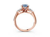 Rose gold Three-Stone Fancy Blue Round  Diamond Ring with Pear Side Stones in Four-Prong Setting_62