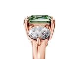 Rose gold Three-Stone Fancy Green Asscher  Brilliant Cut Solitaire Ring with Prong Setting on a Classic Band 1
