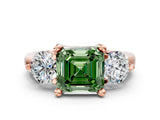 Rose gold Three-Stone Fancy Green Asscher  Brilliant Cut Solitaire Ring with Prong Setting on a Classic Band 2