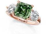 Rose gold Three-Stone Fancy Green Asscher  Brilliant Cut Solitaire Ring with Prong Setting on a Classic Band 3