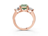 Rose gold Three-Stone Fancy Green Asscher  Brilliant Cut Solitaire Ring with Prong Setting on a Classic Band 5
