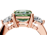 Rose gold Three-Stone Fancy Green Asscher  Brilliant Cut Solitaire Ring with Prong Setting on a Classic Band