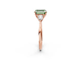 Rose gold Three-Stone Fancy Green Asscher Cut Brilliant Diamond Solitaire Ring with Tapered Band and Four-Prong Setting_5