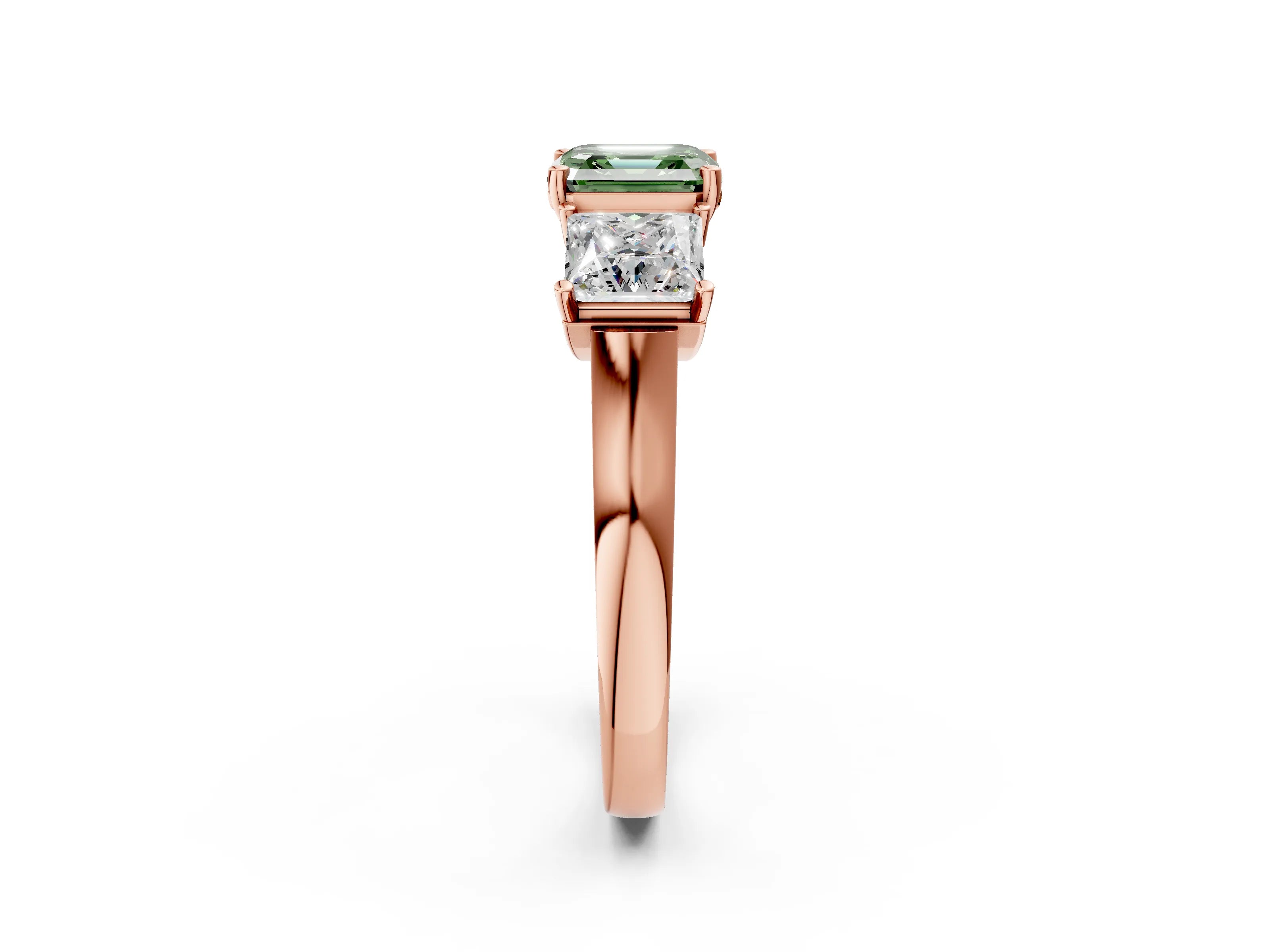 Rose gold Three-Stone Fancy Green Asscher Cut Brilliant Diamond Trellis Ring with Comfort Fit Band_2