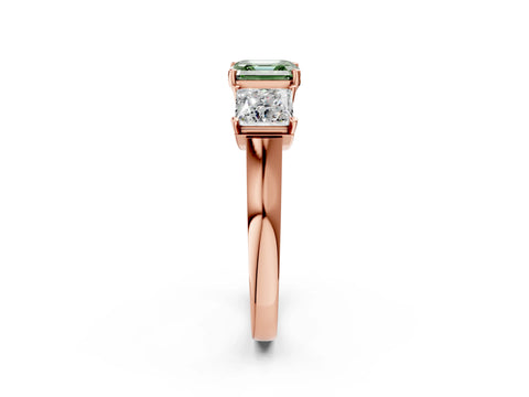 Rose gold Three-Stone Fancy Green Asscher Cut Brilliant Diamond Trellis Ring with Comfort Fit Band_2