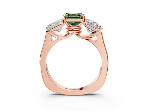 Rose gold Three-Stone Fancy Green Asscher Cut Brilliant Diamond Trellis Ring with Comfort Fit Band_3