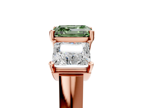 Rose gold Three-Stone Fancy Green Asscher Cut Brilliant Diamond Trellis Ring with Comfort Fit Band_5