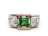Rose gold Three Stone Fancy Green Asscher Cut Cut Channel Set Diamond Ring