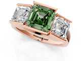 Rose gold Three Stone Fancy Green Asscher Cut Cut Channel Set Diamond Ring_1